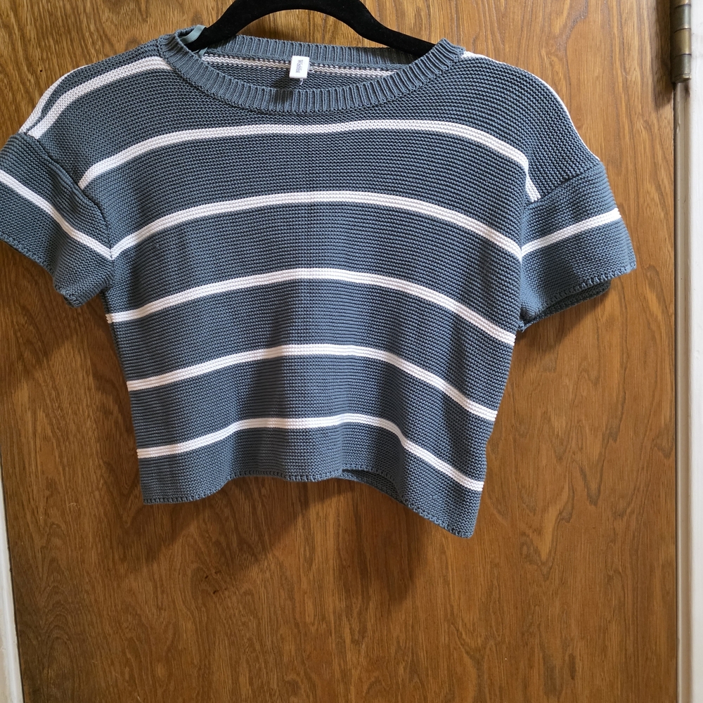 Wishlist Teal and White Crop Knit Sweater